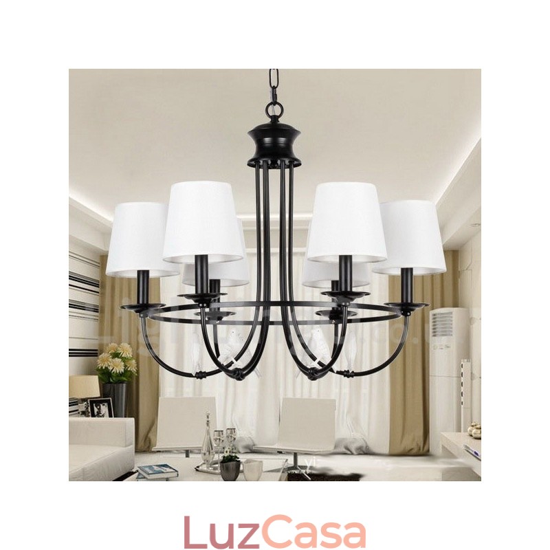 Lustre estilo mediterrâneo retrô preto de 6 luzes, estilo rústico e contemporâneo, estilo vela
