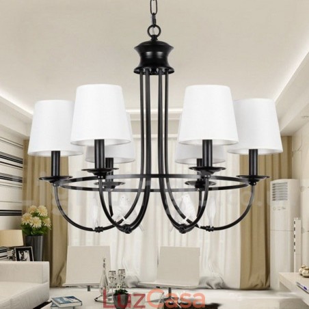 Lustre estilo mediterrâneo retrô preto de 6 luzes, estilo rústico e contemporâneo, estilo vela