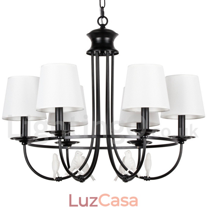 Lustre estilo mediterrâneo retrô preto de 6 luzes, estilo rústico e contemporâneo, estilo vela