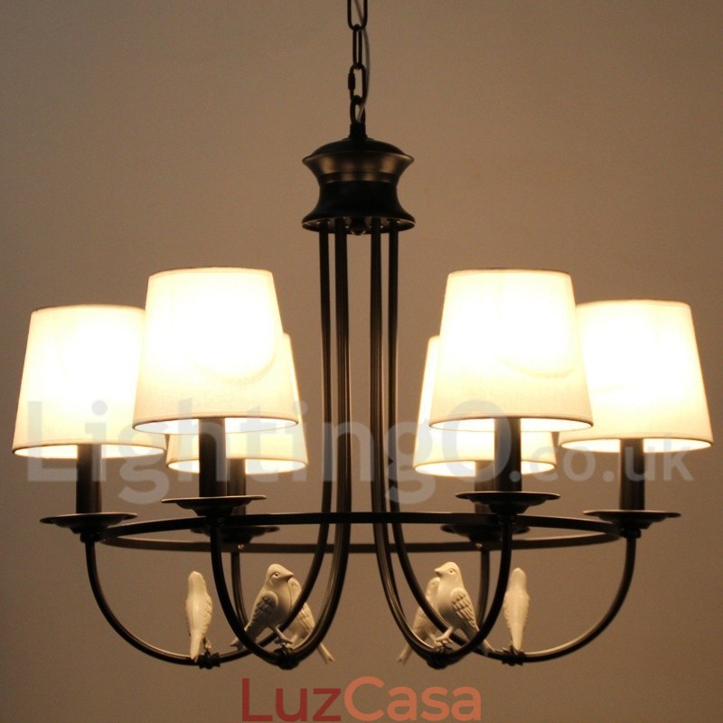 Lustre estilo mediterrâneo retrô preto de 6 luzes, estilo rústico e contemporâneo, estilo vela