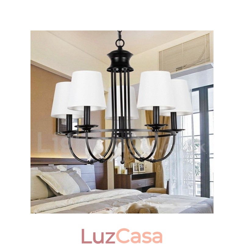 Lustre estilo mediterrâneo retrô preto de 5 luzes, estilo rústico e contemporâneo, estilo vela