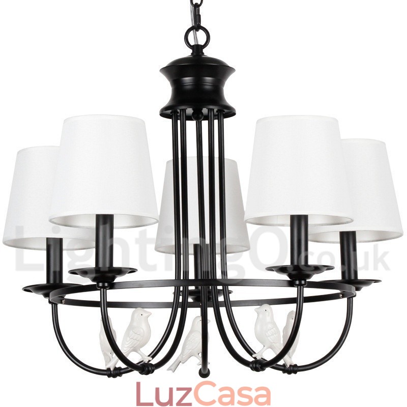 Lustre estilo mediterrâneo retrô preto de 5 luzes, estilo rústico e contemporâneo, estilo vela