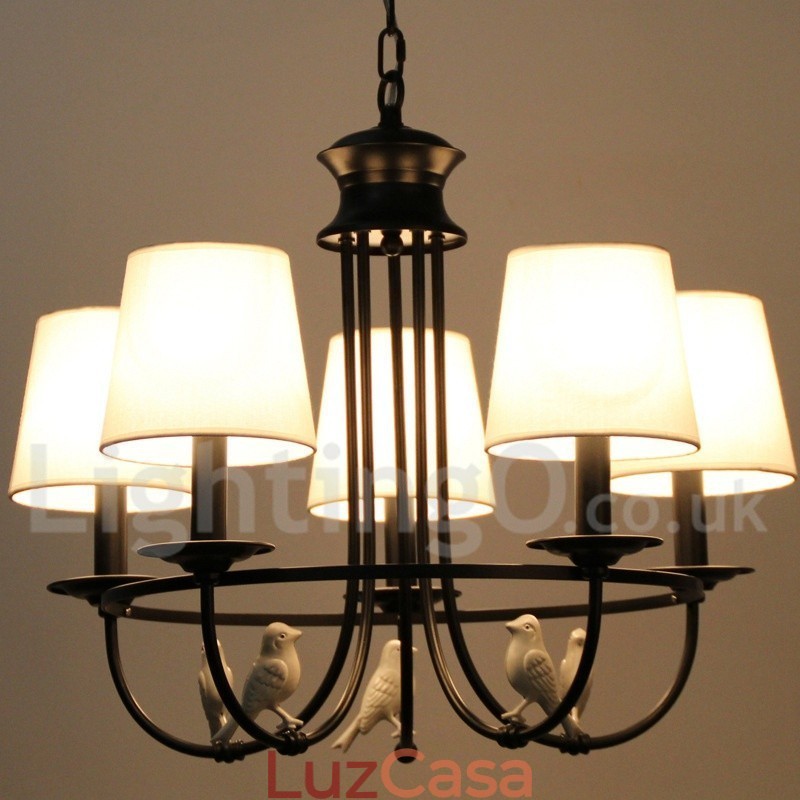 Lustre estilo mediterrâneo retrô preto de 5 luzes, estilo rústico e contemporâneo, estilo vela