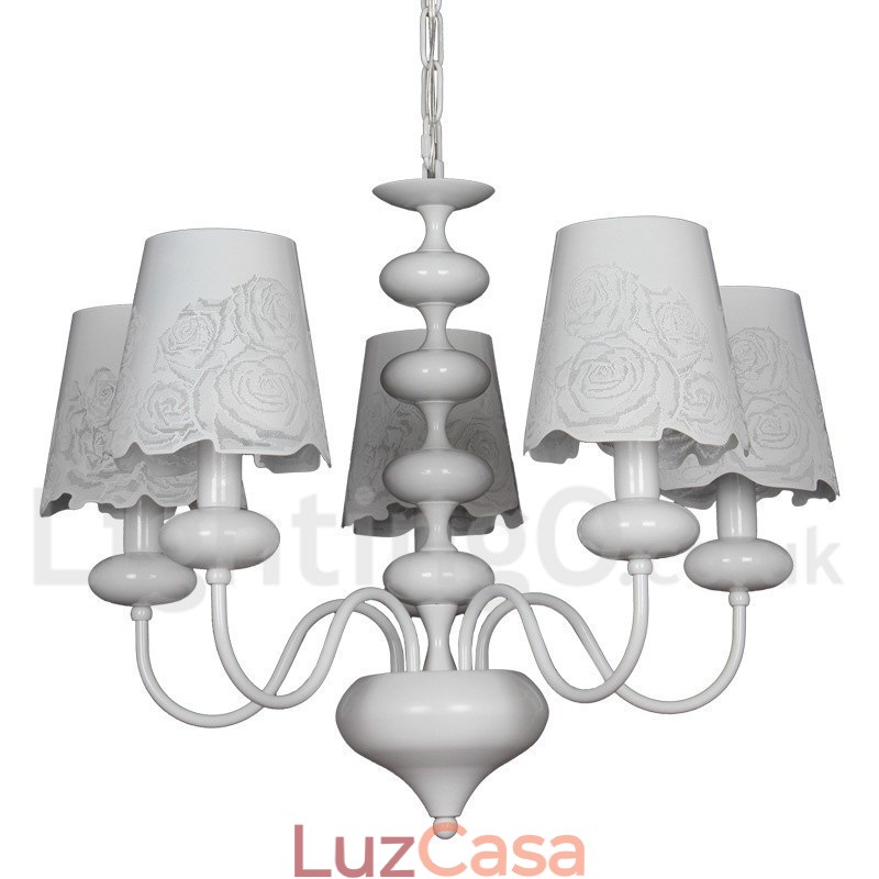 Lustre moderno contemporâneo de 5 luzes estilo vela branca vazada