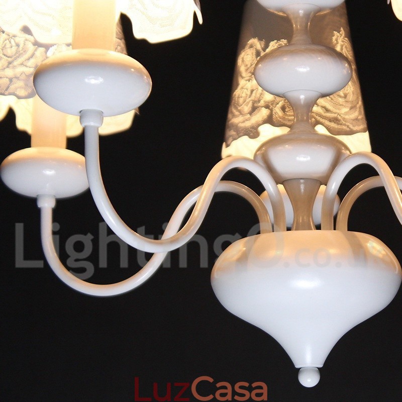 Lustre moderno contemporâneo de 5 luzes estilo vela branca vazada