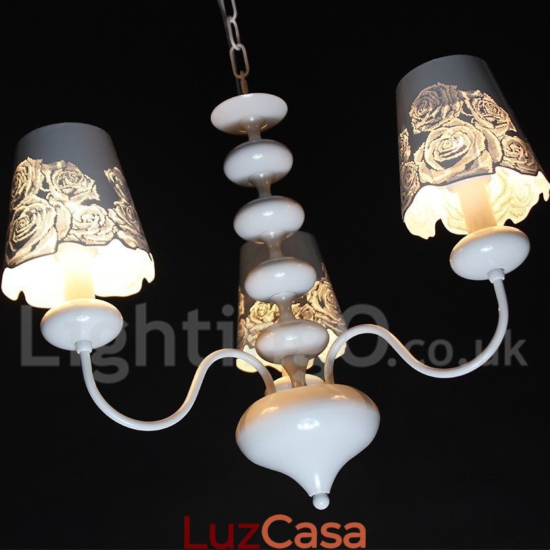 Lustre moderno contemporâneo de 3 luzes estilo vela branca vazada
