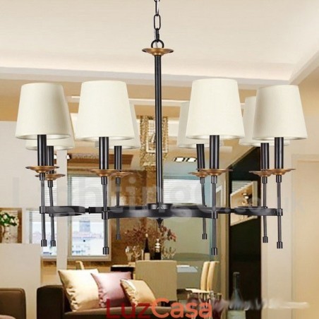 Lustre estilo vela retrô preto rústico de 8 luzes