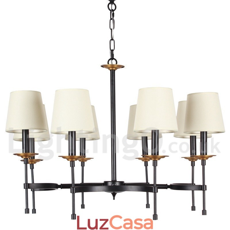 Lustre estilo vela retrô preto rústico de 8 luzes