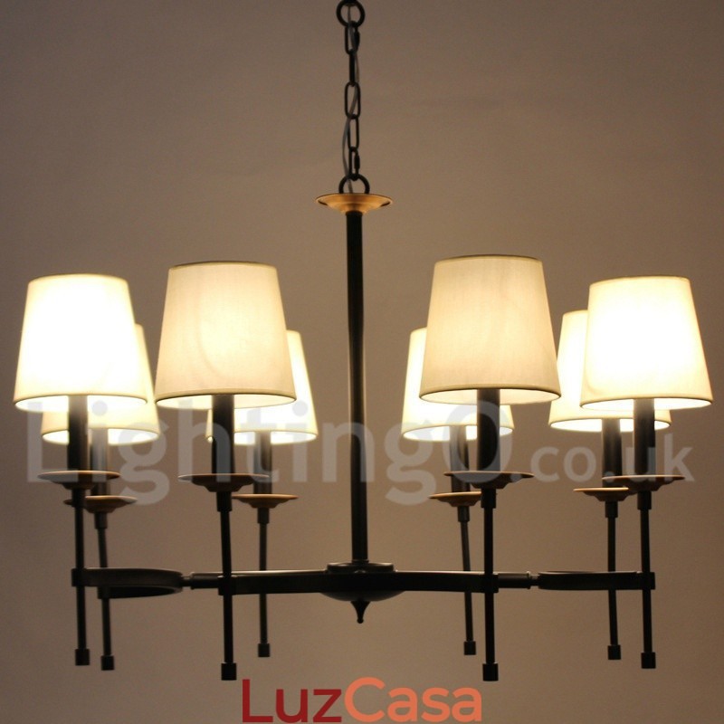 Lustre estilo vela retrô preto rústico de 8 luzes
