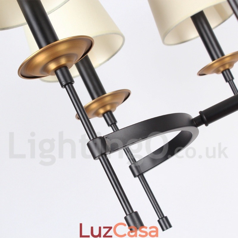 Lustre estilo vela retrô preto rústico de 8 luzes