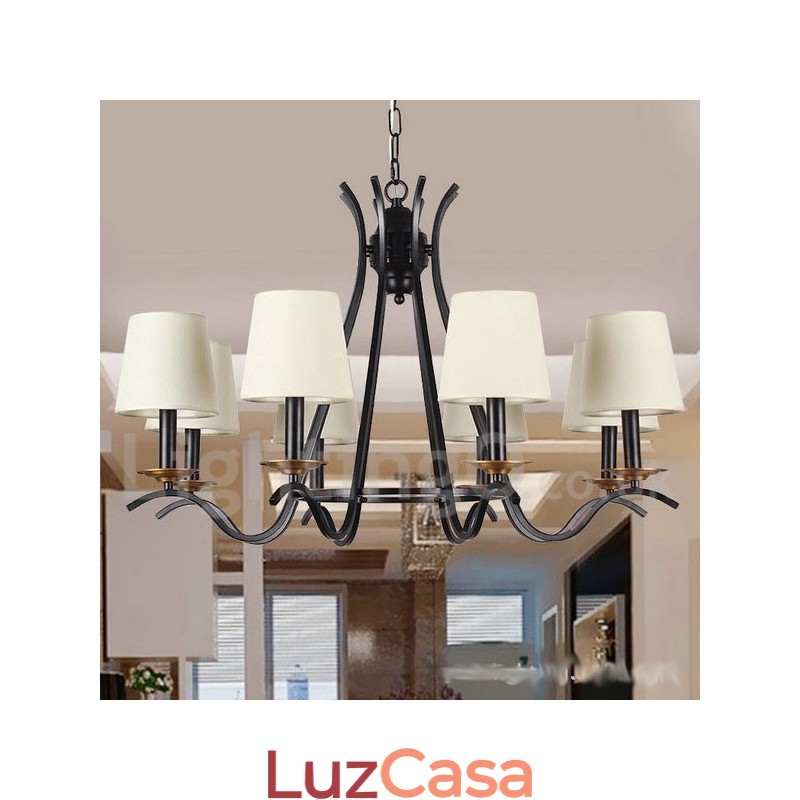 Lustre estilo vela contemporâneo retrô preto de 8 luzes