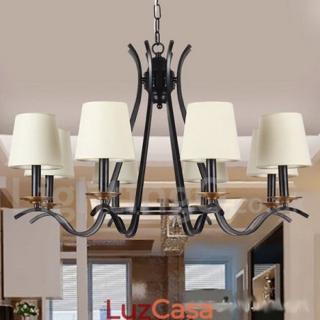 Lustre estilo vela contemporâneo retrô preto de 8 luzes Lustre estilo vela contemporâneo retrô preto de 8 luzes