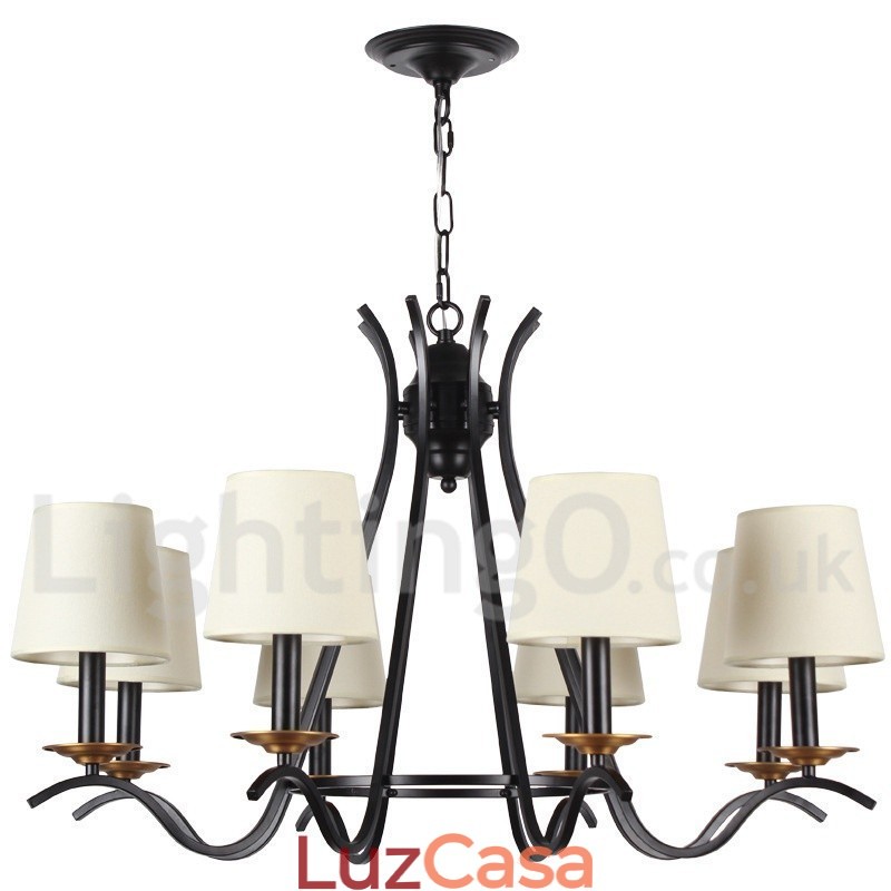 Lustre estilo vela contemporâneo retrô preto de 8 luzes