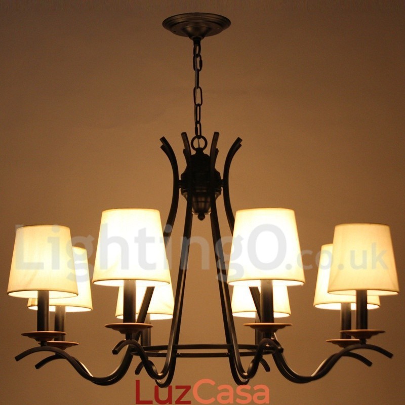 Lustre estilo vela contemporâneo retrô preto de 8 luzes