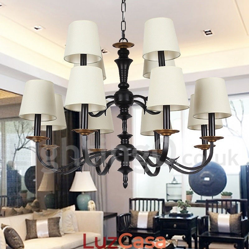 Lustre estilo vela retrô rústico de 12 luzes