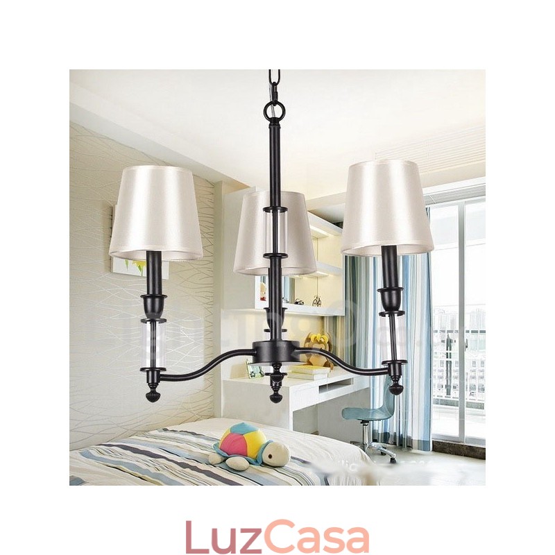 Lustre estilo vela contemporâneo retrô preto de 3 luzes