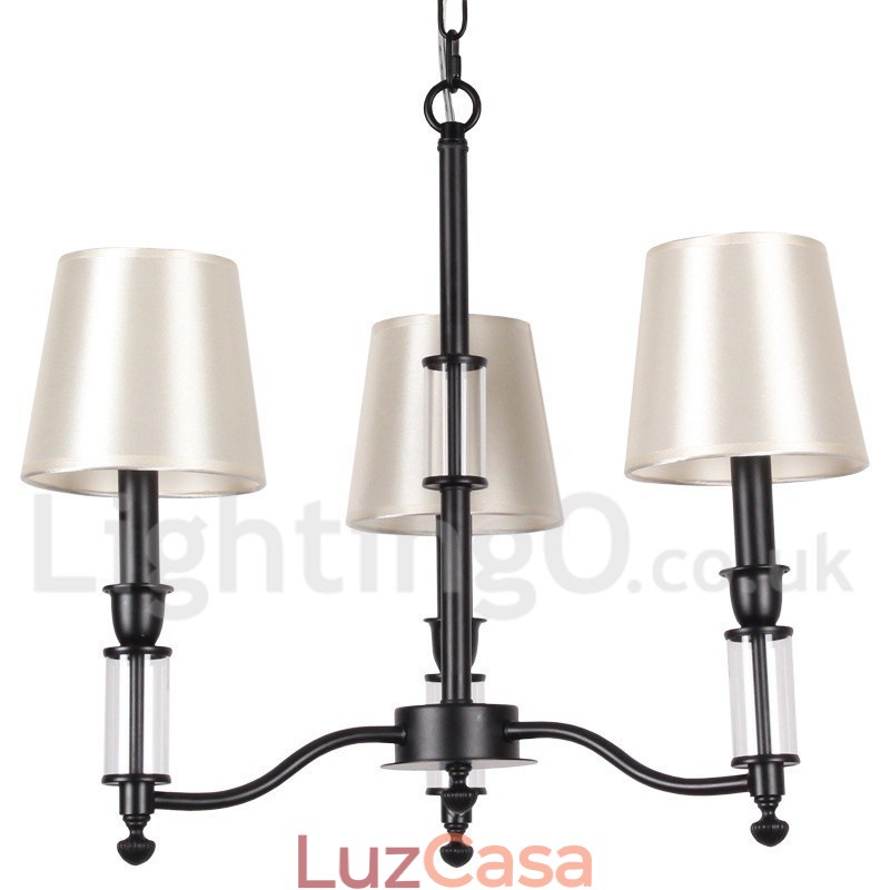 Lustre estilo vela contemporâneo retrô preto de 3 luzes