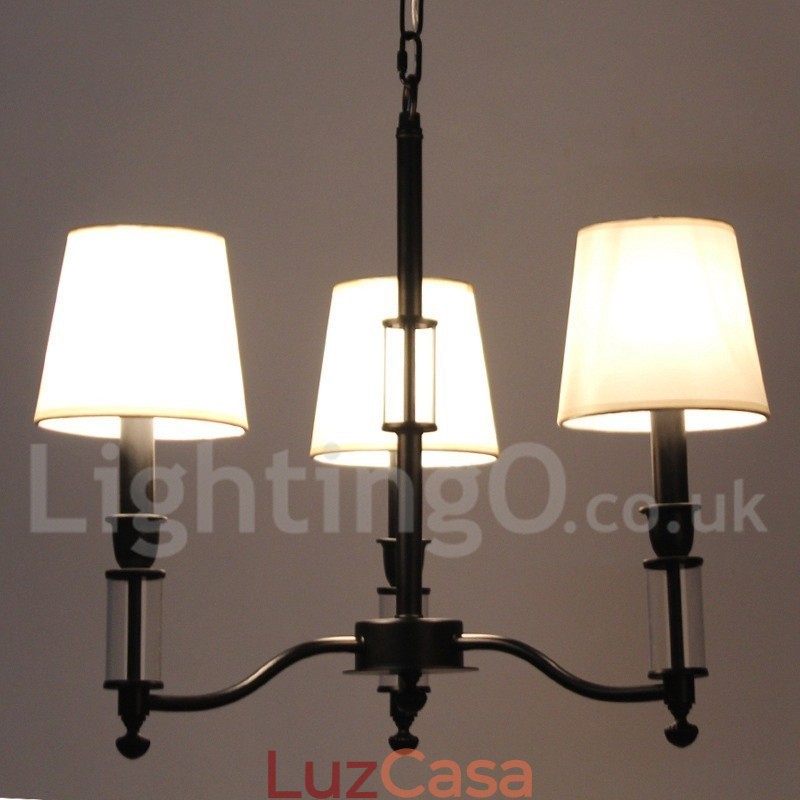 Lustre estilo vela contemporâneo retrô preto de 3 luzes