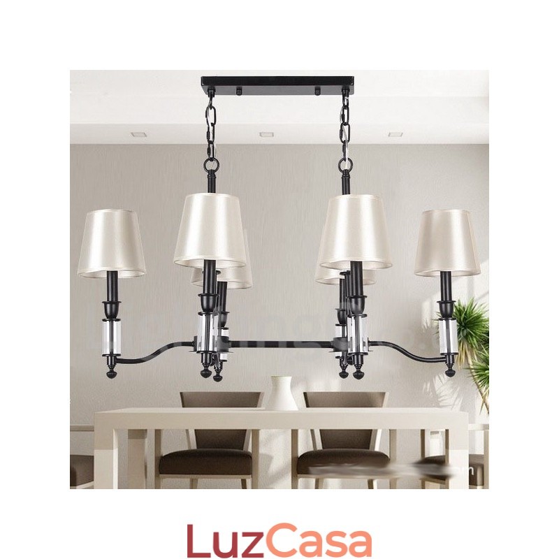 Lustre estilo vela contemporâneo retrô preto rústico de 6 luzes