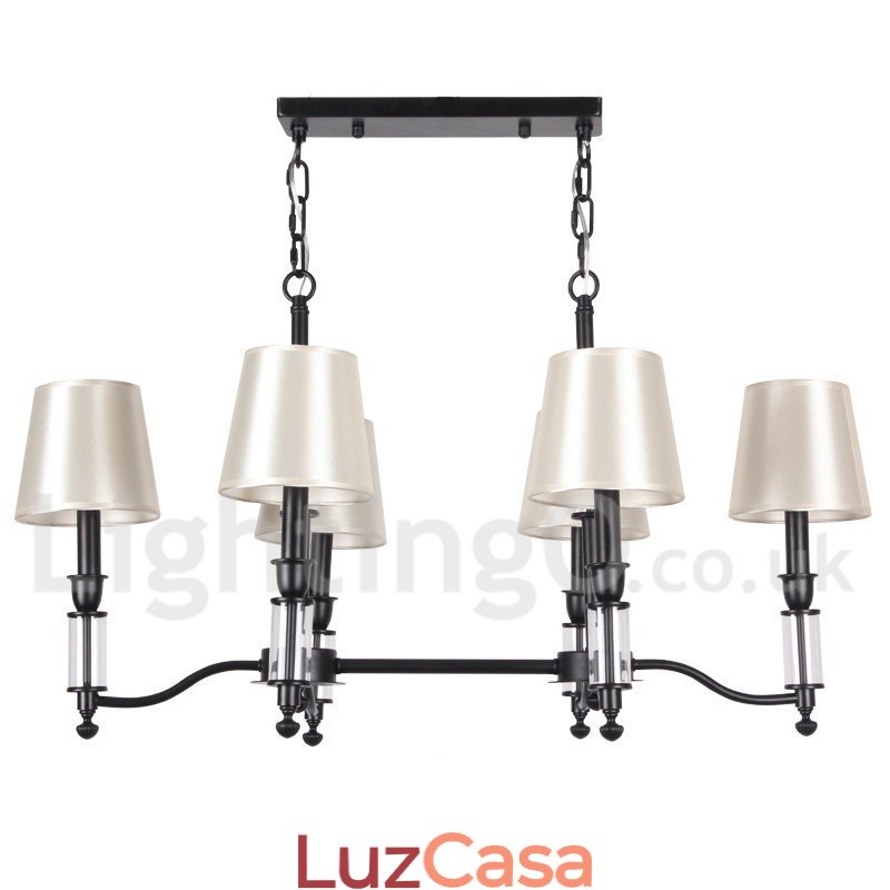 Lustre estilo vela contemporâneo retrô preto rústico de 6 luzes