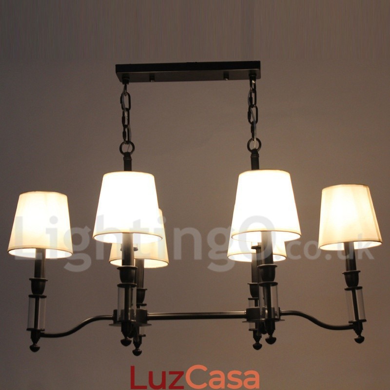 Lustre estilo vela contemporâneo retrô preto rústico de 6 luzes