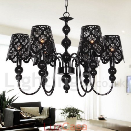 Lustre moderno contemporâneo de 6 luzes estilo vela preta vazada