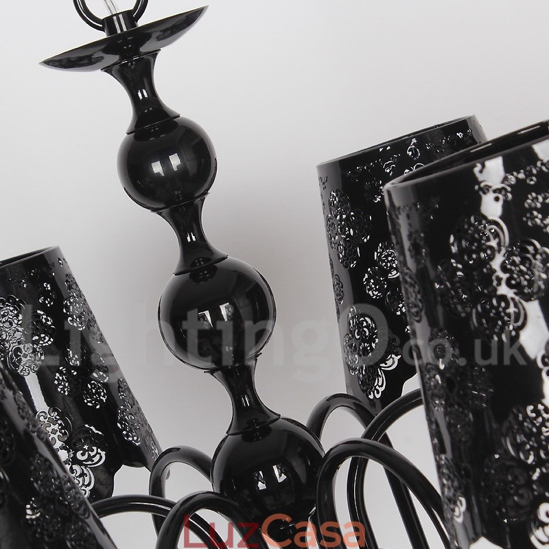 Lustre moderno contemporâneo de 6 luzes estilo vela preta vazada