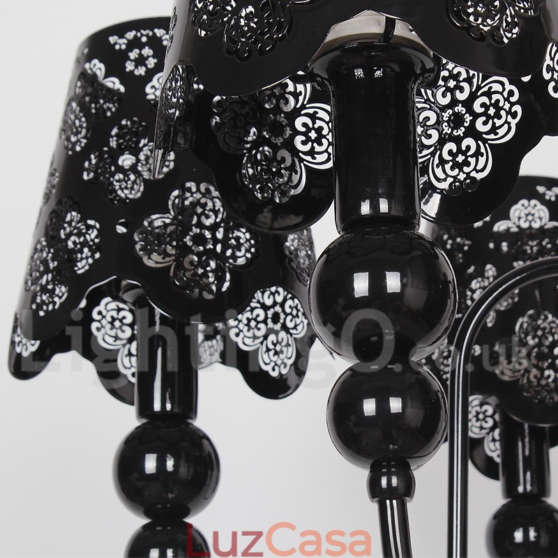 Lustre moderno contemporâneo de 6 luzes estilo vela preta vazada