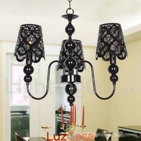 Lustre moderno contemporâneo de 3 luzes estilo vela preta vazada Lustre moderno contemporâneo de 3 luzes estilo vela preta vazada