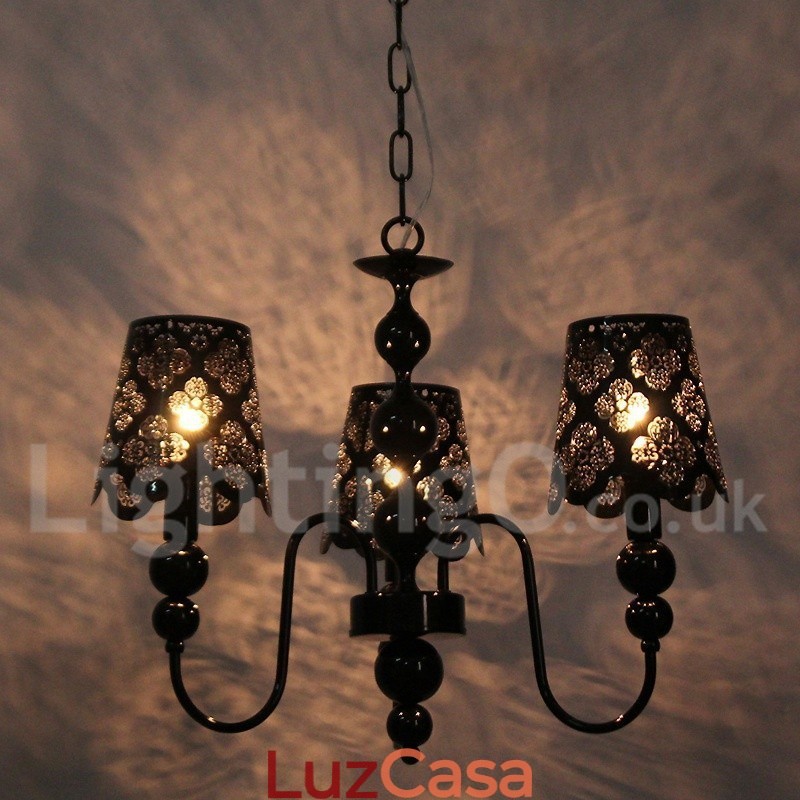 Lustre moderno contemporâneo de 3 luzes estilo vela preta vazada