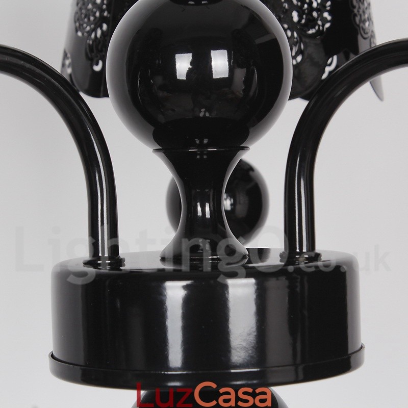 Lustre moderno contemporâneo de 3 luzes estilo vela preta vazada