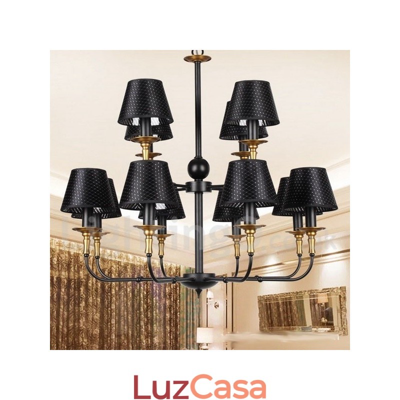 Lustre estilo vela retrô rústico de 12 luzes e 2 níveis