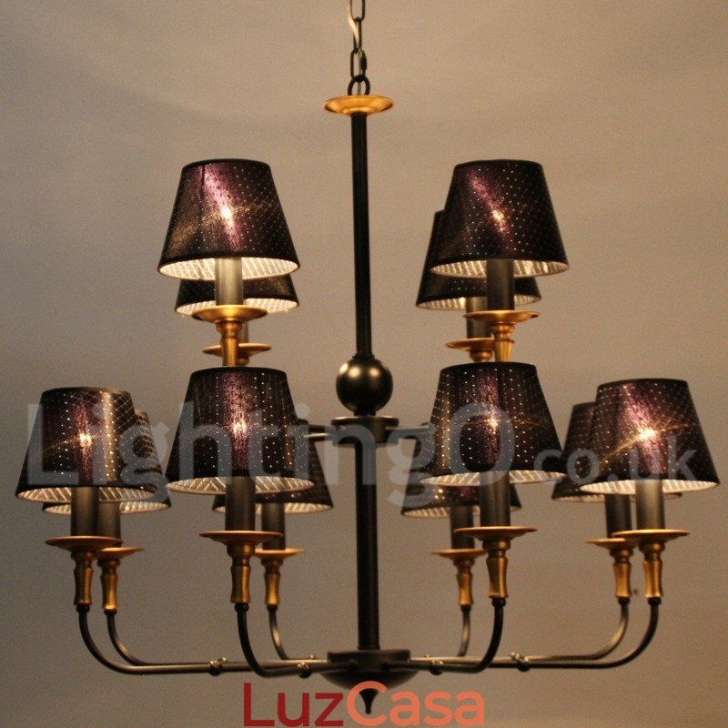 Lustre estilo vela retrô rústico de 12 luzes e 2 níveis