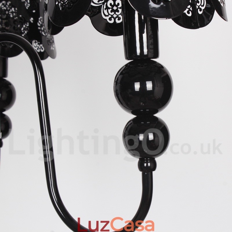 Lustre moderno contemporâneo de 5 luzes estilo vela preta vazada