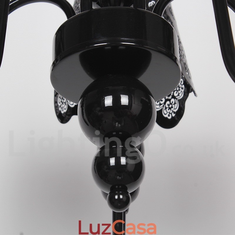 Lustre moderno contemporâneo de 5 luzes estilo vela preta vazada