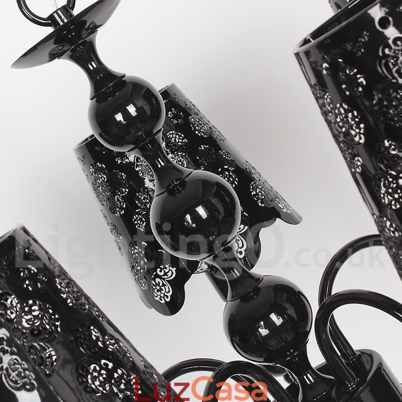 Lustre moderno contemporâneo de 5 luzes estilo vela preta vazada