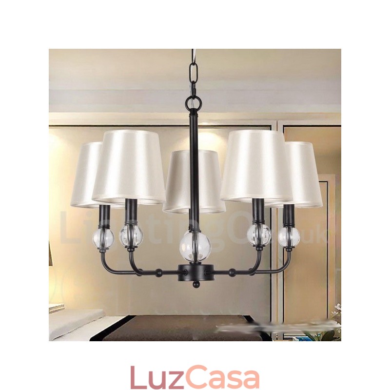 Lustre estilo vela contemporâneo preto retrô rústico de 5 luzes