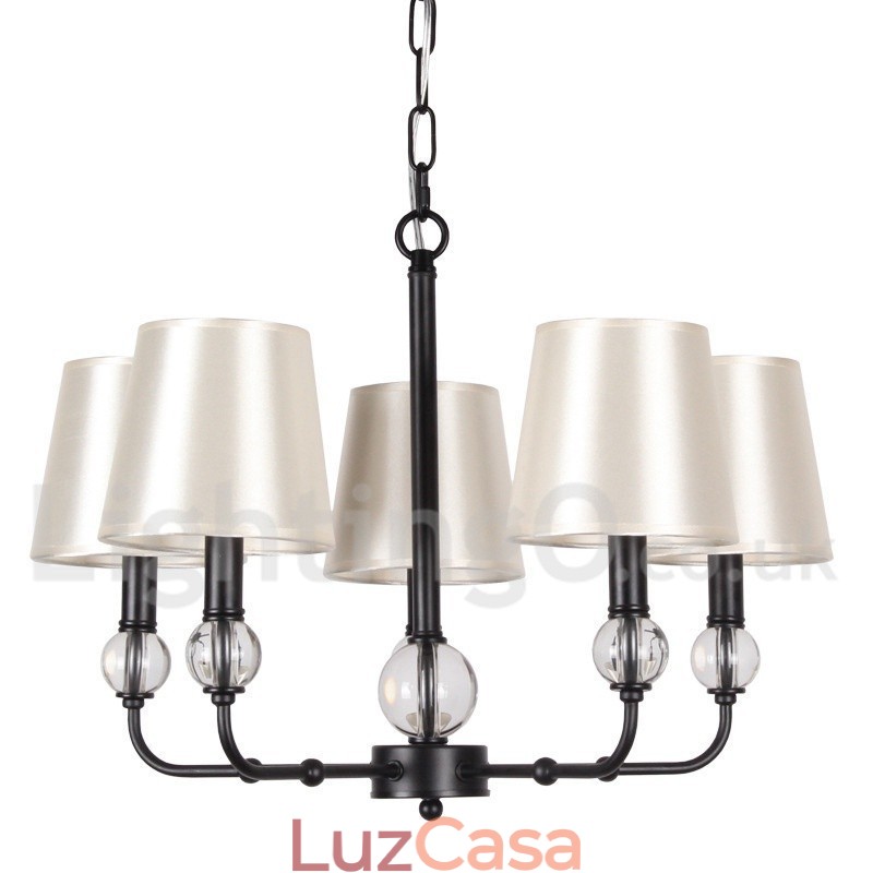 Lustre estilo vela contemporâneo preto retrô rústico de 5 luzes