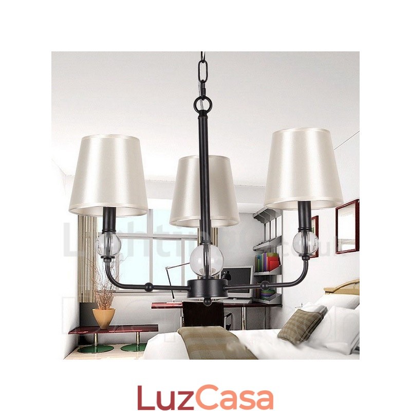 Lustre estilo vela contemporâneo preto retrô de 3 luzes