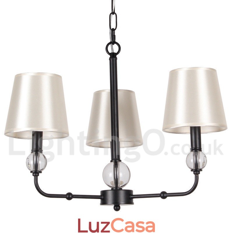 Lustre estilo vela contemporâneo preto retrô de 3 luzes