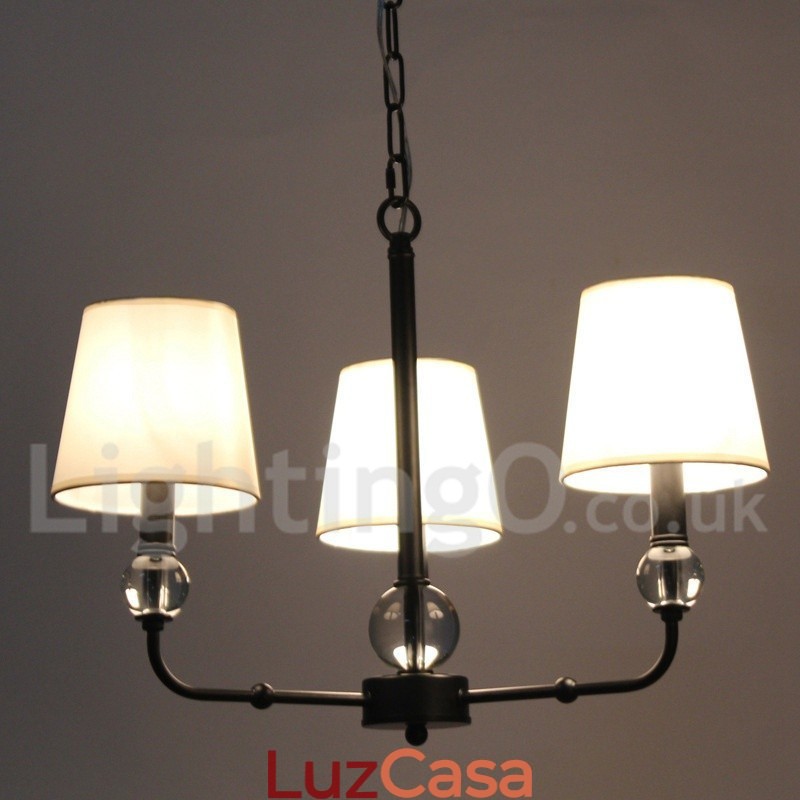 Lustre estilo vela contemporâneo preto retrô de 3 luzes