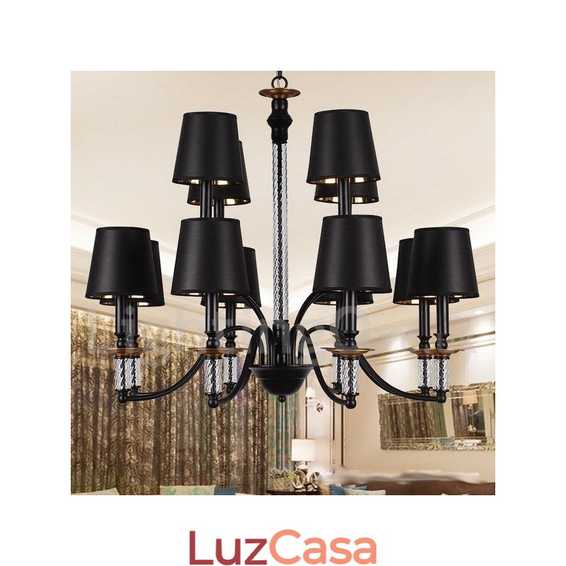 Lustre estilo vela retrô preto de 12 luzes