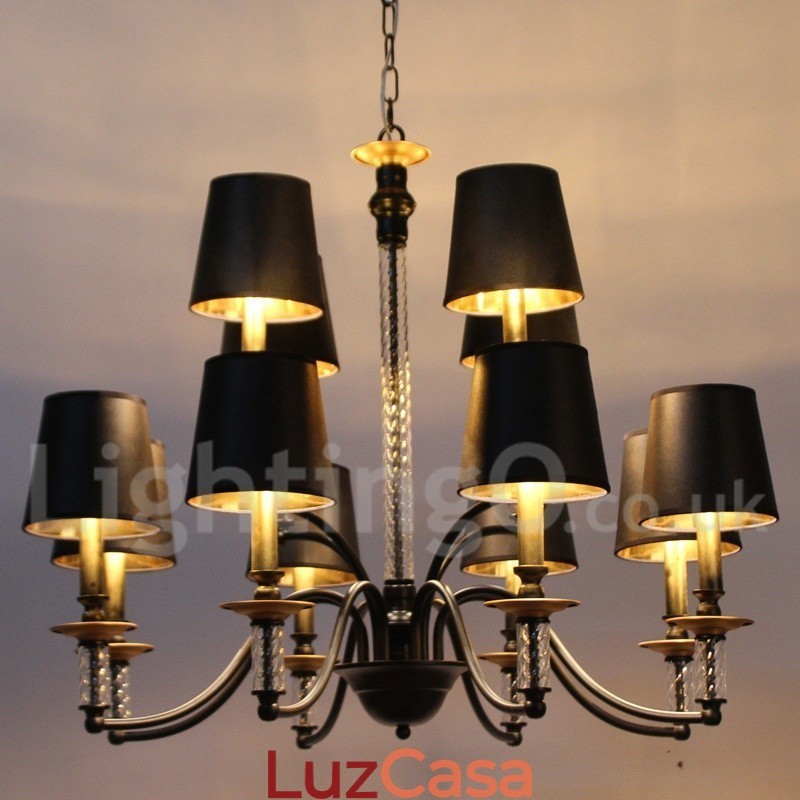 Lustre estilo vela retrô preto de 12 luzes