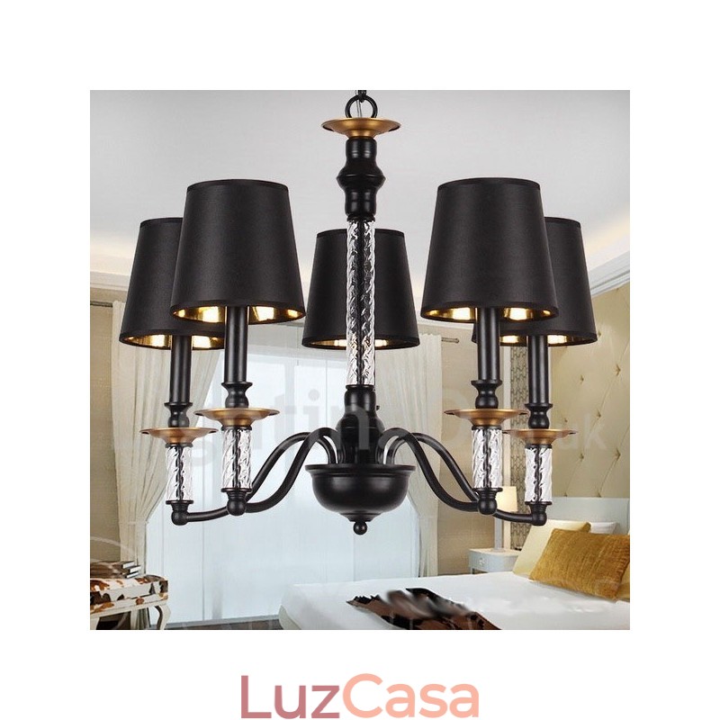 Lustre estilo vela retrô preto de 5 luzes