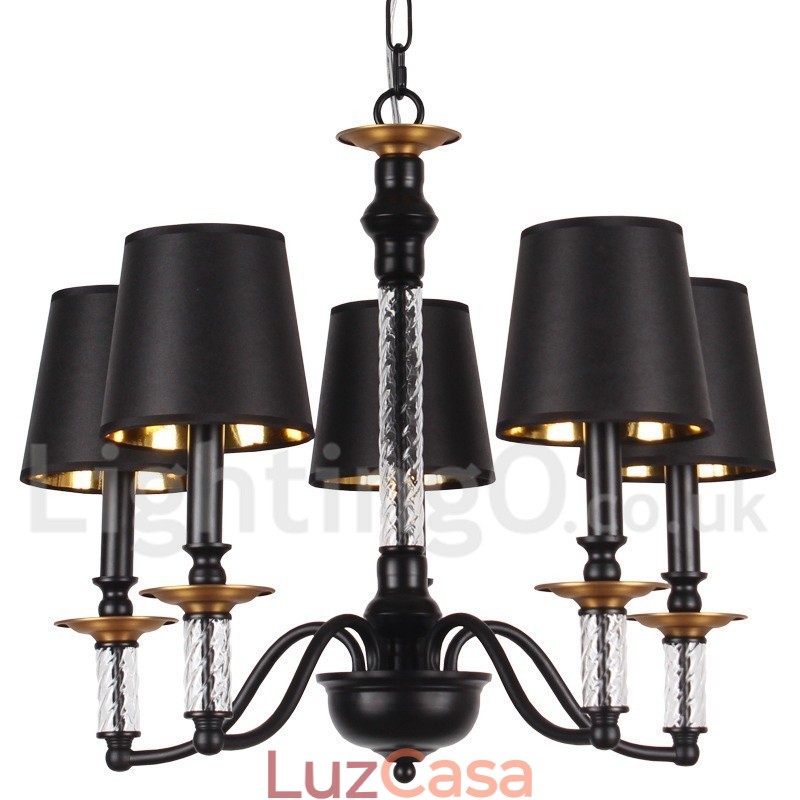 Lustre estilo vela retrô preto de 5 luzes