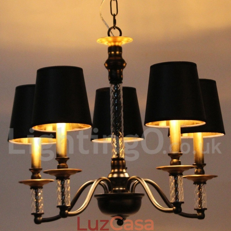 Lustre estilo vela retrô preto de 5 luzes