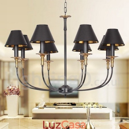 Lustre estilo vela contemporâneo preto retrô de 8 luzes Lustre estilo vela contemporâneo preto retrô de 8 luzes