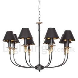 Lustre estilo vela contemporâneo preto retrô de 8 luzes