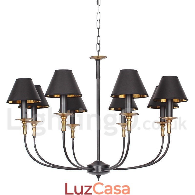 Lustre estilo vela contemporâneo preto retrô de 8 luzes