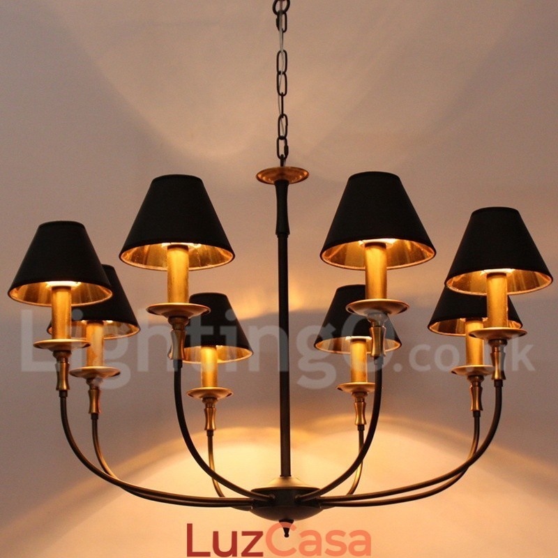 Lustre estilo vela contemporâneo preto retrô de 8 luzes
